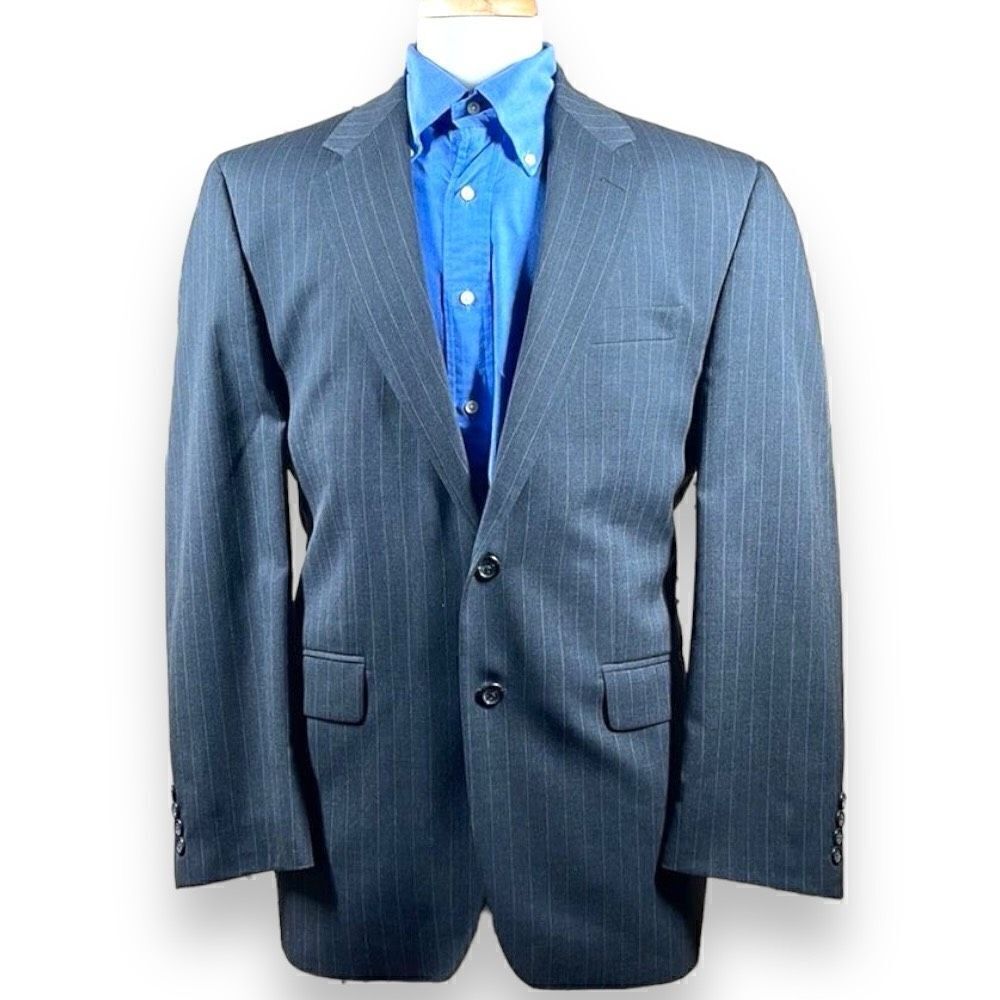 CHAPS Sport Coat Mens 42R Gray Pinstripe Wool‎ Two Button Suit Jacket